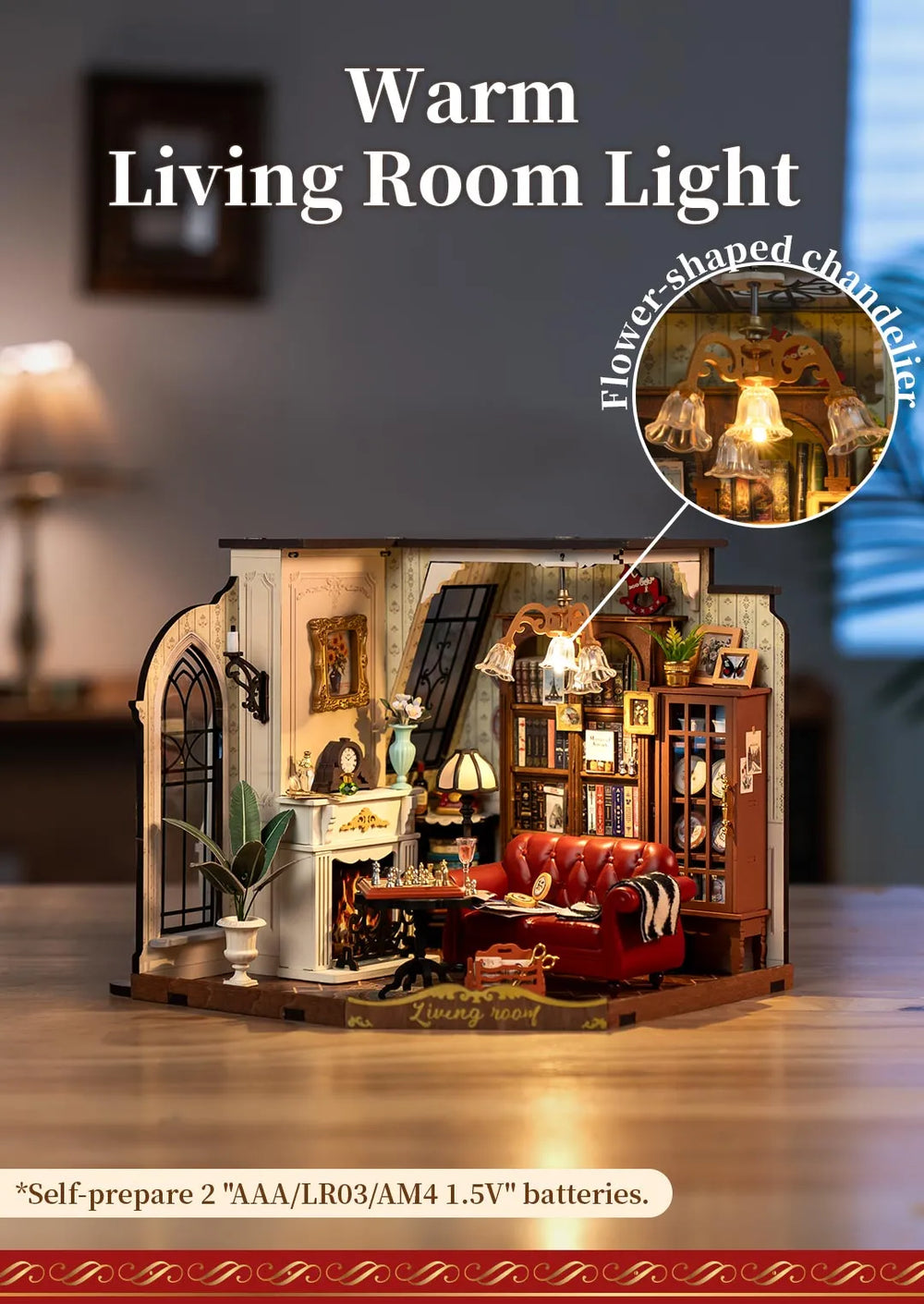 Rolife DG175 miniature living room with warm LED lighting