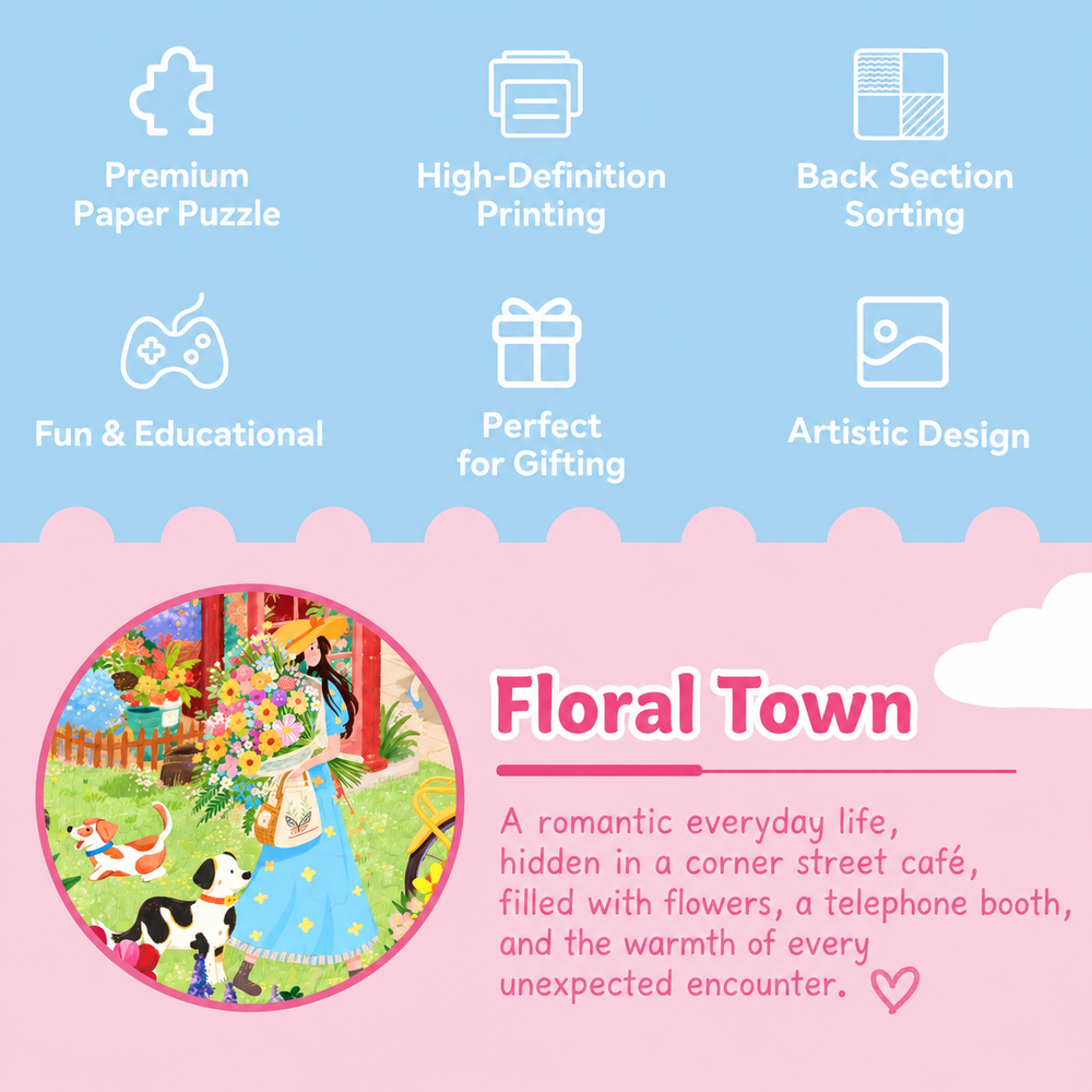 Floral Town 1000 piece puzzle - premium paper, HD printing, gift-ready design