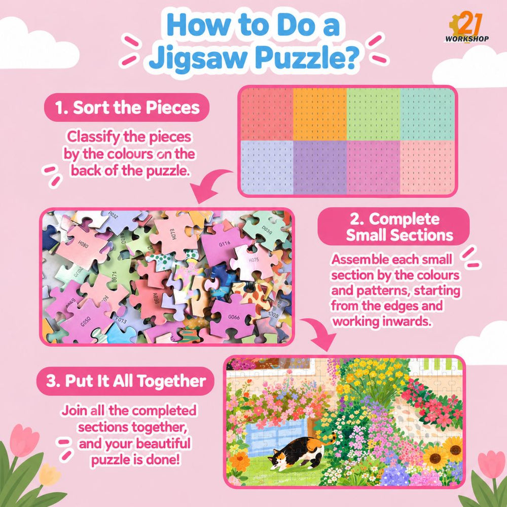 Puzzle back with colour-coded section markings for easy sorting