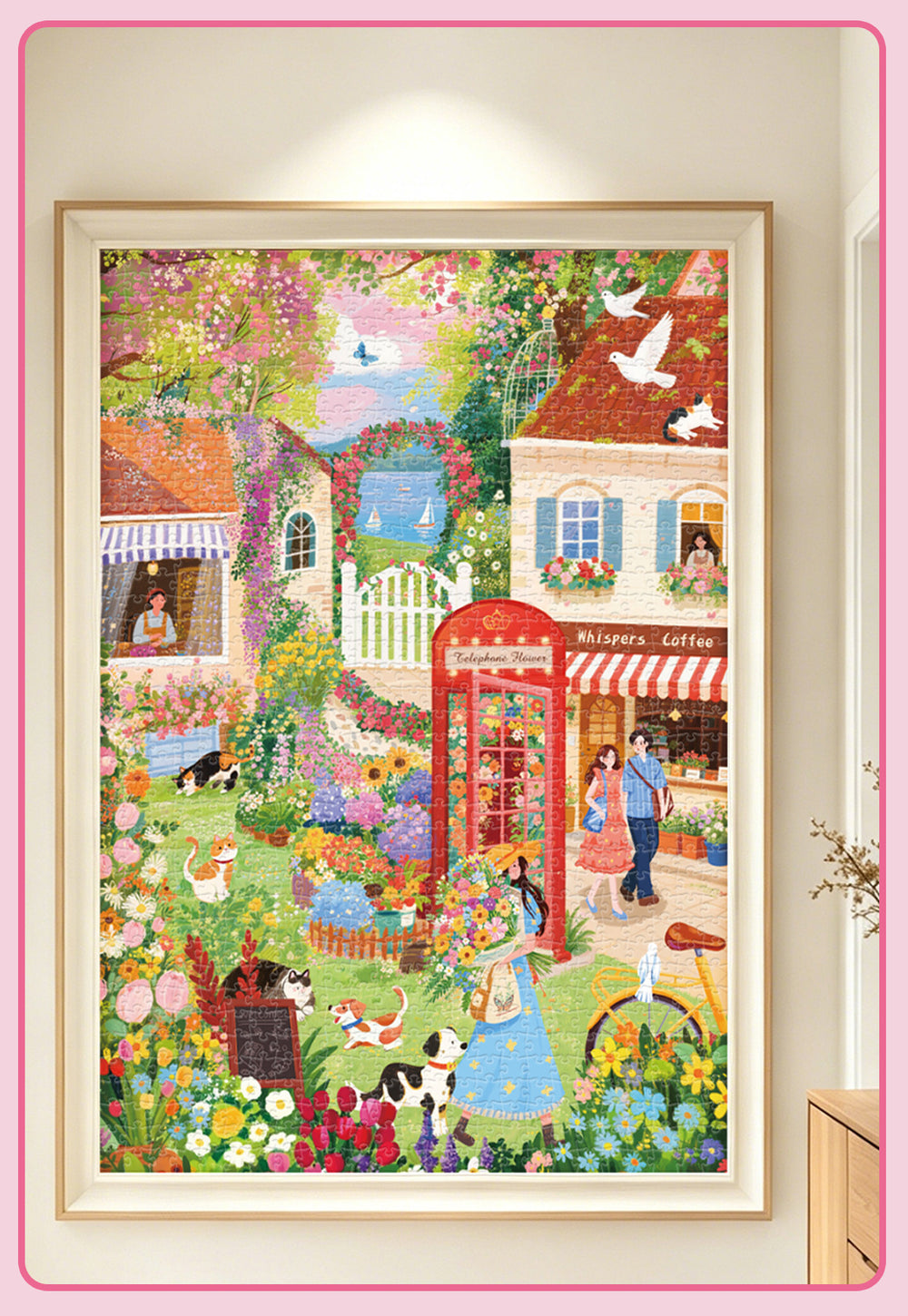 Completed scenery puzzle framed as wall art