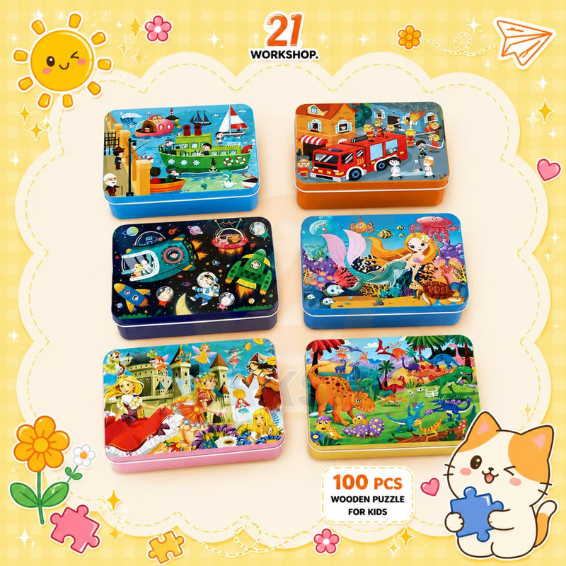 100pcs Kid's Metal Box Puzzle Puzzle Early Learning / Iron Box / Metal Case / Cartoon puzzle / Gift for kids
