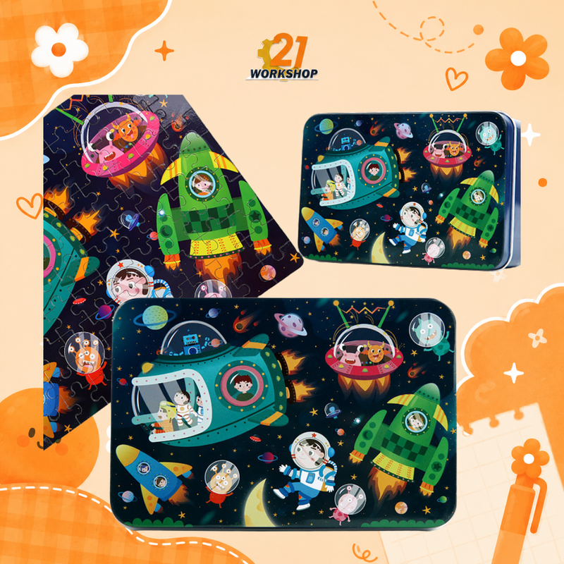 100pcs Kid's Metal Box Puzzle Puzzle Early Learning / Iron Box / Metal Case / Cartoon puzzle / Gift for kids