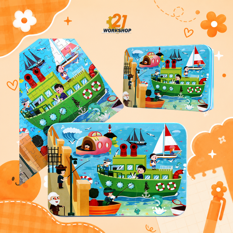 100pcs Kid's Metal Box Puzzle Puzzle Early Learning / Iron Box / Metal Case / Cartoon puzzle / Gift for kids