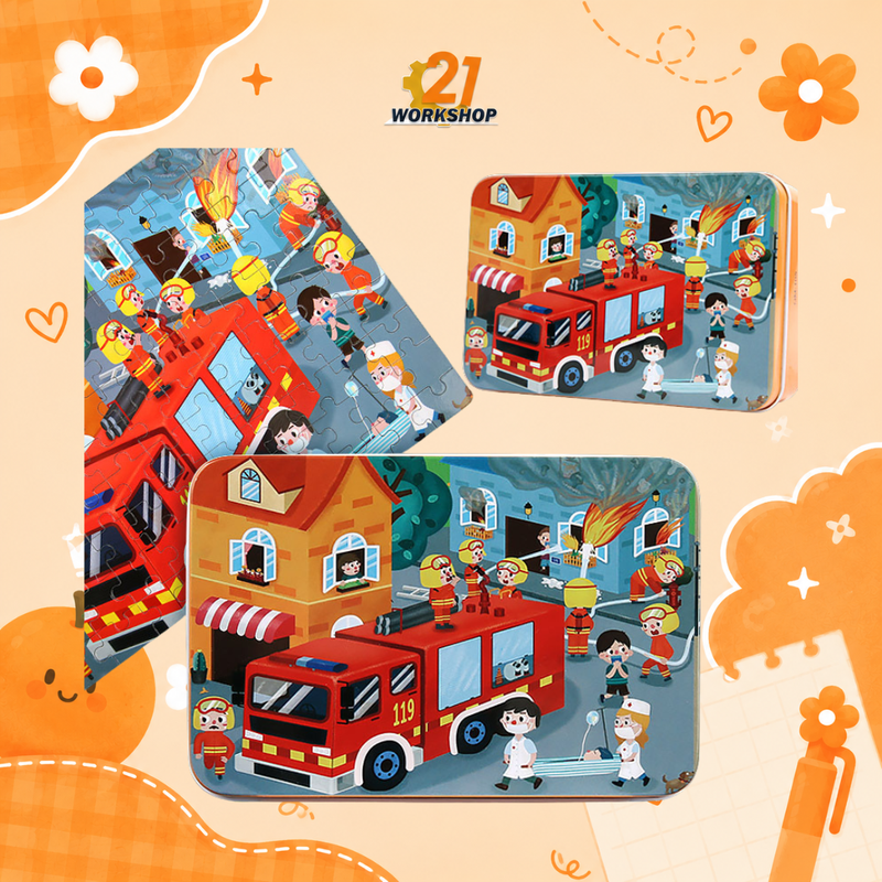 100pcs Kid's Metal Box Puzzle Puzzle Early Learning / Iron Box / Metal Case / Cartoon puzzle / Gift for kids