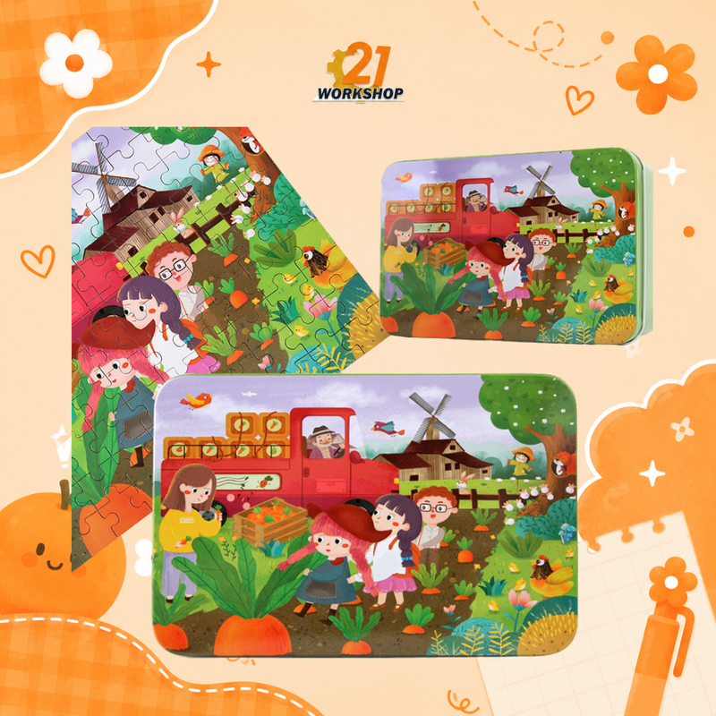 100pcs Kid's Metal Box Puzzle Puzzle Early Learning / Iron Box / Metal Case / Cartoon puzzle / Gift for kids