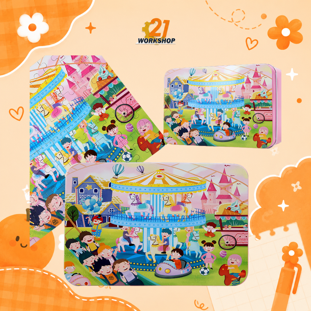 100pcs Kid's Metal Box Puzzle Puzzle Early Learning / Iron Box / Metal Case / Cartoon puzzle / Gift for kids