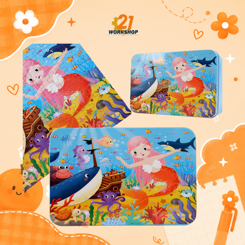 100pcs Kid's Metal Box Puzzle Puzzle Early Learning / Iron Box / Metal Case / Cartoon puzzle / Gift for kids