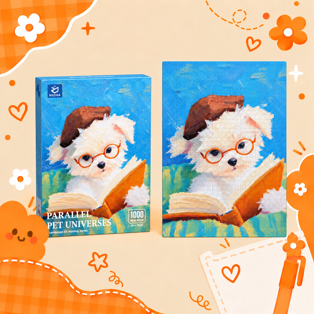 Bookworm Puppy scenery puzzle design