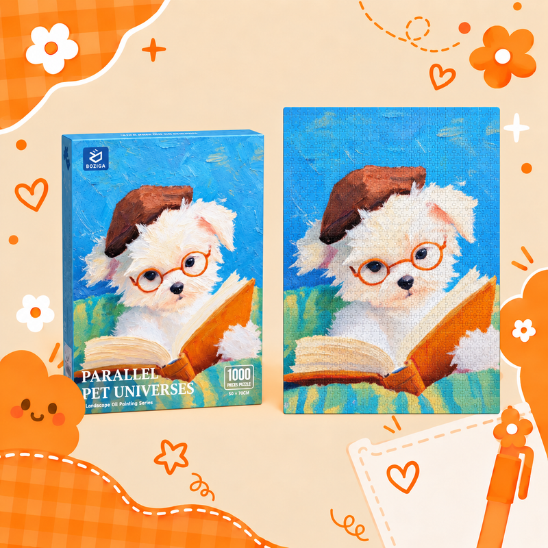 Bookworm Puppy scenery puzzle design