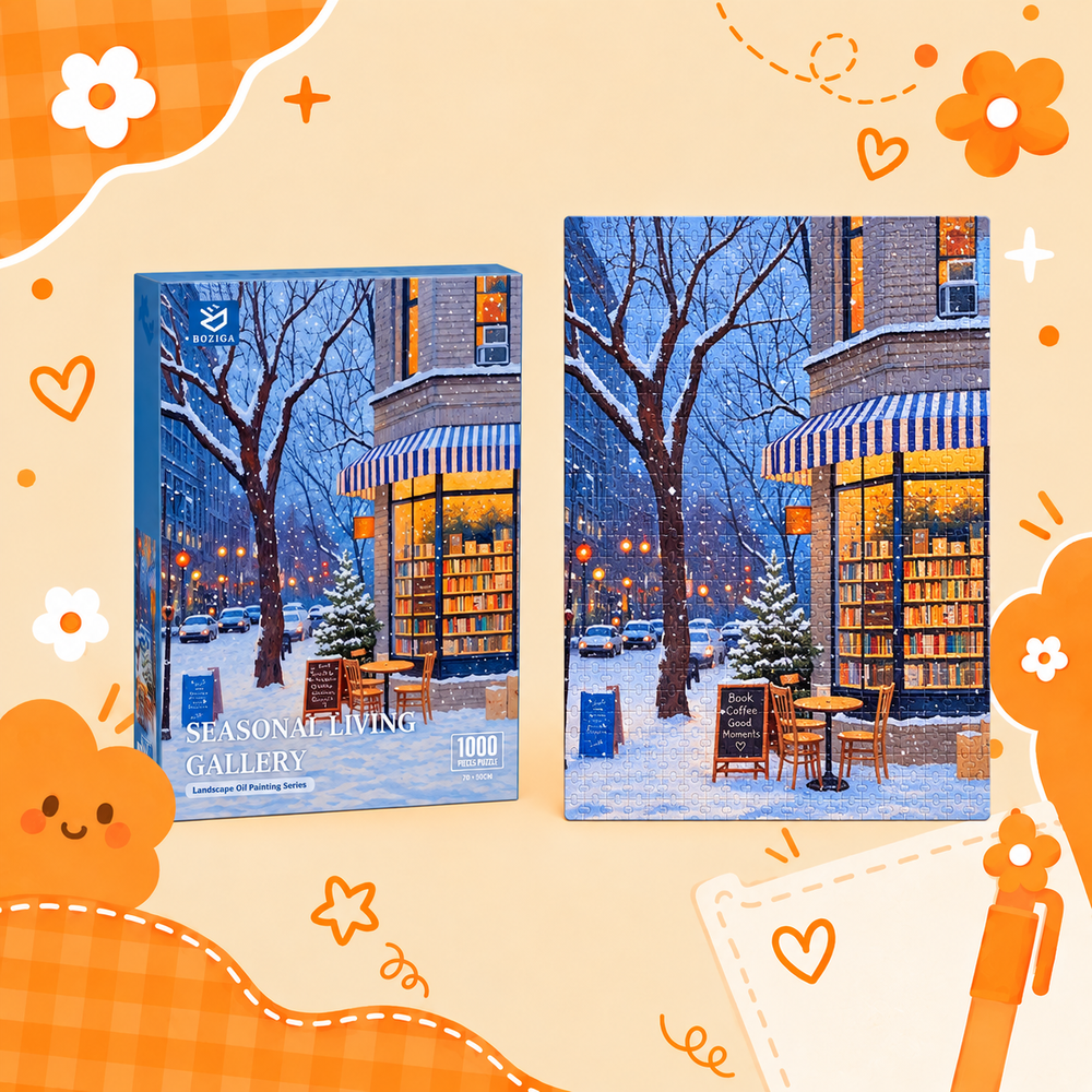 Winter Bookstore scenery puzzle design