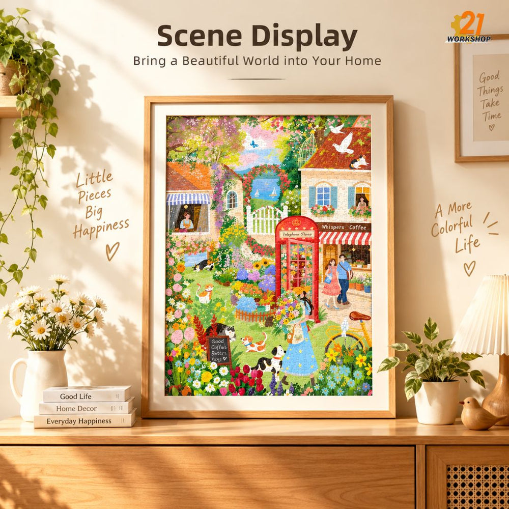 Completed scenery puzzle framed as wall art
