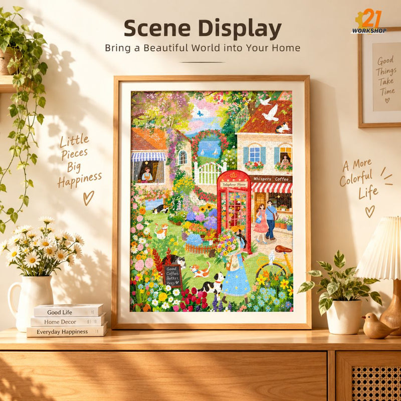Completed scenery puzzle framed as wall art