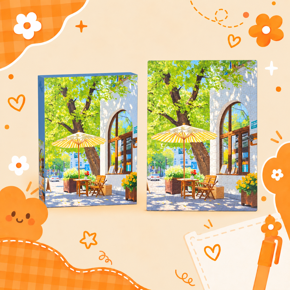 Sunlit Garden Cafe scenery puzzle design