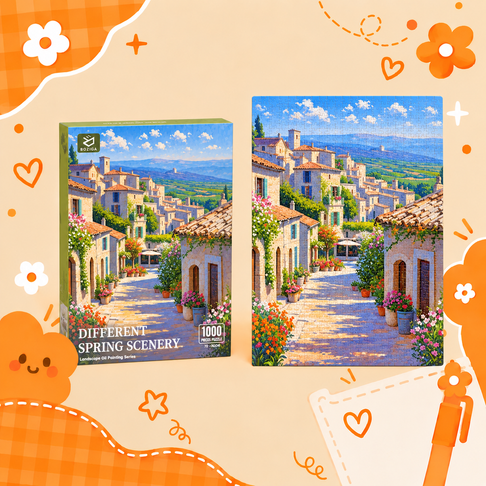 Spring Village scenery puzzle design