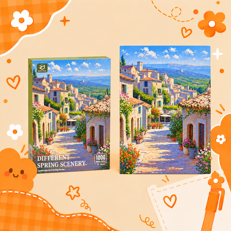 Spring Village scenery puzzle design