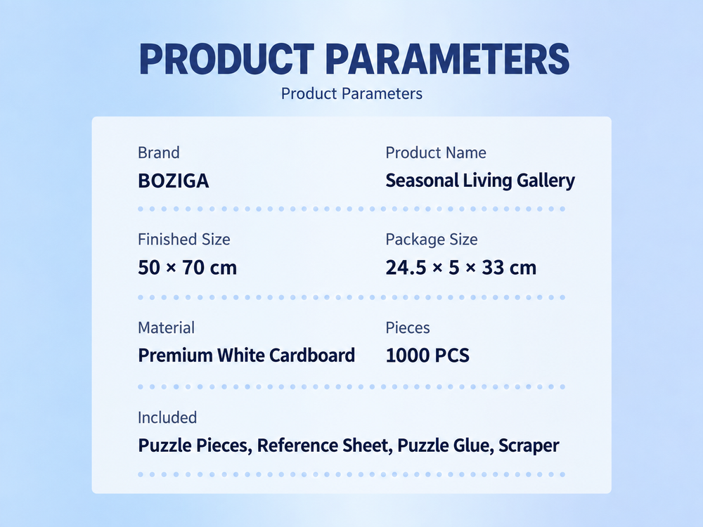 1000 piece puzzle specification sheet - size and material