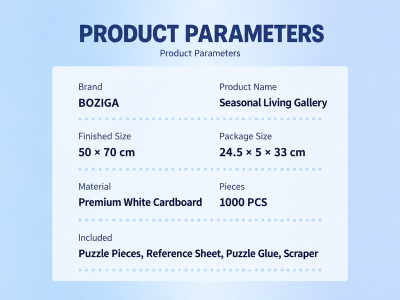 1000 piece puzzle specification sheet - size and material