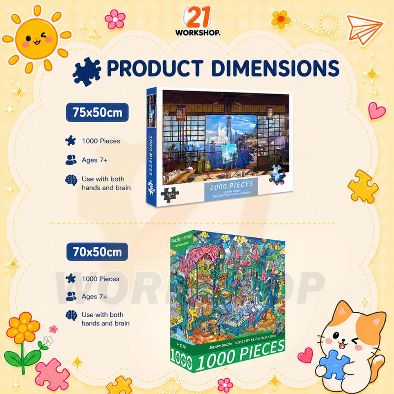 1000pcs puzzle sizes 75x50cm and 70x50cm dimensions
